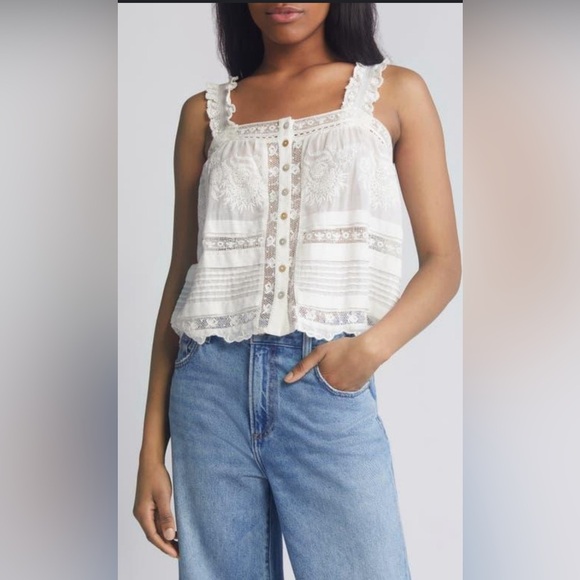 LoveShackFancy Tops - LoveShackFancy Square Neckline Sleeveless Crop Top Size small